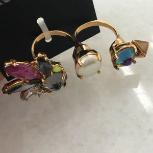 ERICKSON BEAMON CRYSTAL/PEARL 2 FINGER RING SZ 7/8